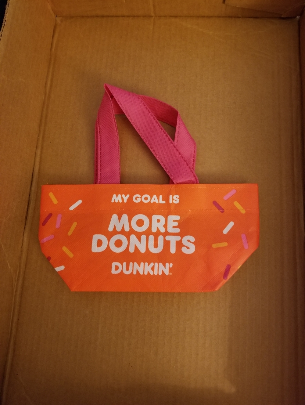 Dunkin' "More Donuts" Orange Mini Tote with Pink Handles